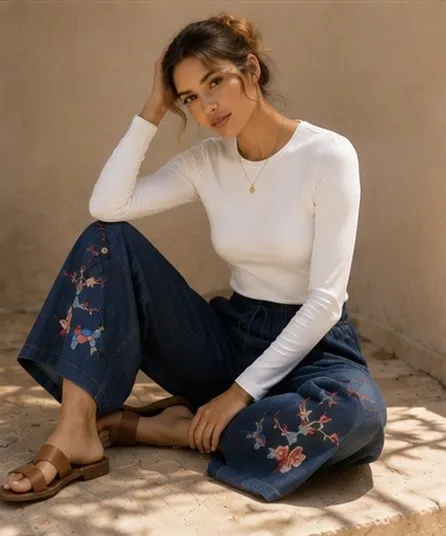 Indigo Bloom Wide-Leg Trousers